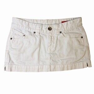 X2 Quality Denim Skirt Womens Size 4 White Low Rise Button Fly Mini Y2K